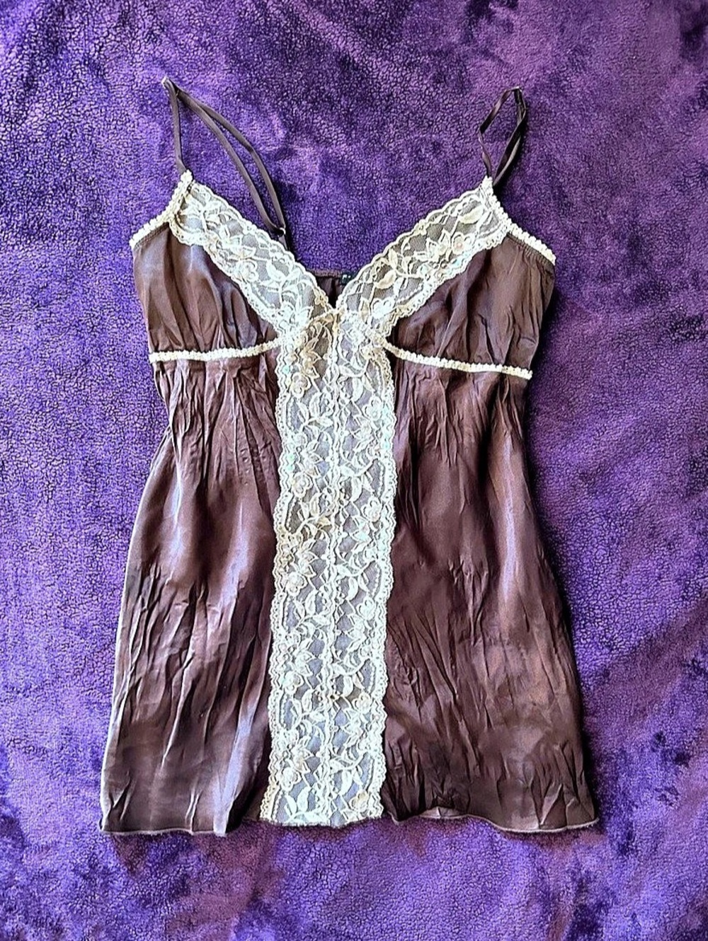 F.A.N.G Lace and Sequin Trim Chemise in Brown & Cream Size Medium